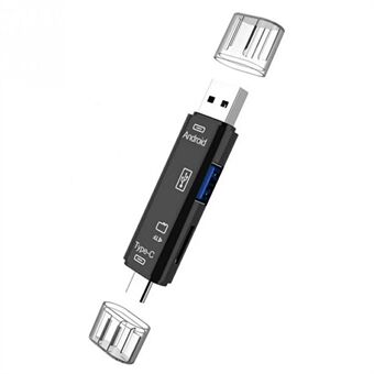 D-188 3-i-1 Type-C / Micro USB / USB TF minnekortleser OTG-adapter for datamaskintelefon - svart