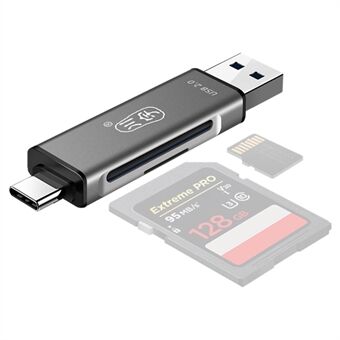KAWAU C256Q Type-C+USB for SD TF minnekortleser OTG-telefonadapter i aluminiumslegering