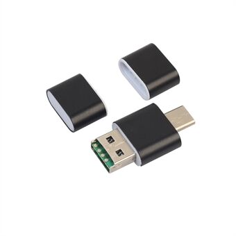 Mini 2-i-1 USB 2.0 + USB Type-C TF/SD-kortleserstøtte OTG - Svart