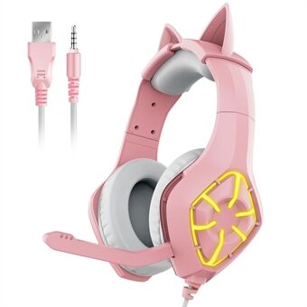 GS-100 USB 3,5 mm Cute Cat Ear Decor Kablet Gaming Hodetelefon Bionic Protein Øreklokker med Omni-Directional Mikrofon - Rosa