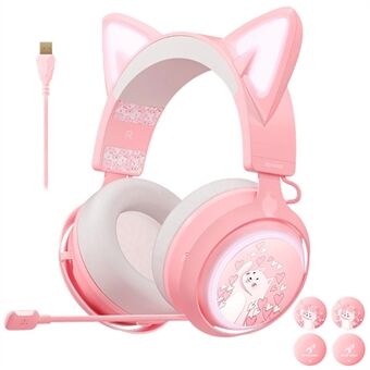 SOMIC GS510 Cute Cat Ear Design USB7.1 Kablet Over-Ear E-sportshodetelefon RGB LED-lys Musikkspillhodesett