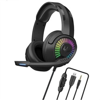 OVLENG GT67 E-sport USB+3,5 mm kablet hodetelefon Støyreduksjon Mikrofon Over-ear LED-belysning Gaming Headset