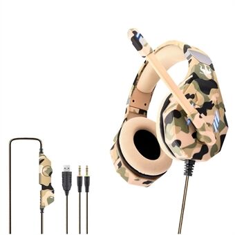 OVLENG GT94 Camouflage Style Wired Gaming Headset Over-Ear E-sportshodetelefon USB+2x3,5 mm LED-belysningshodesett med støydempende mikrofon