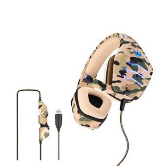 OVLENG Q9 Camouflage Wired Gaming Headset Stereo Subwoofer E-sportshodetelefoner med LED-lys USB 7.1-kanals Over-Ear Justerbart Headset