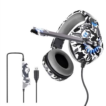 OVLENG Q8 Camouflage Wired Gaming Headset E-sports justerbare hodetelefoner med lyseffekt USB 7.1-kanals Over-Ear Headset