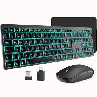 KM004 2,4G trådløst tastatur og mussett med 7-farger bakgrunnsbelysning for bærbar PC, tysk versjon / svart