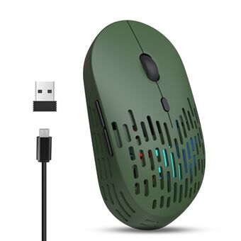 D1 hul 2,4G trådløs mus 1600 DPI 3 nivåjusterbare oppladbare mus med RGB-lys - grønn