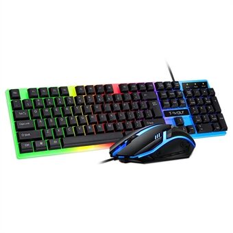 TF230 Ergonomic USB Wired Mechanical Keyboard Mouse Combo Set with RGB Backlight - Black