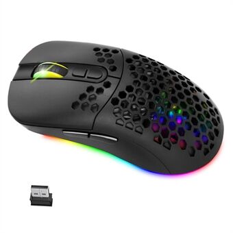 2,4G Bluetooth Dual Mode Honeycomb Shell trådløs mus med RGB bakgrunnsbelyst for bærbar PC