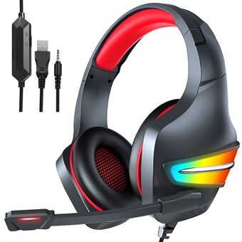ERXUNG J6 Gaming Headset RGB Luminous Wired Control Over Ear Hodetelefon med mikrofon