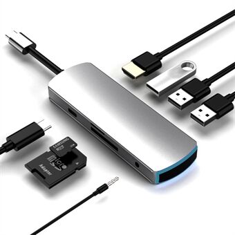 SEEWEI Mate8 8-IN-1 Type-C HUB TYPE-C til USB3.0*3+SD+TF+HDMI+Audio 3.5mm+PD Multi-funksjon HUB - Grå