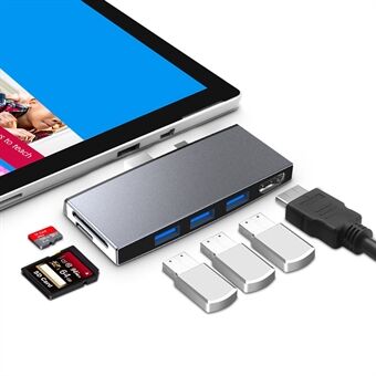 ROCKETEK SH759 USB3.0 Hub 4K HDMI USB Splitter Adapter SD/TF-kortleser for Microsoft Surface Pro 4/5/6
