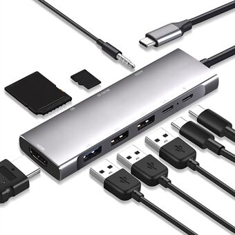 9 i 1 dokkingstasjon 4K 30Hz USB C Hub HDMI-kompatibel 100W PD USB 3.0 + 2.0 multiportadapter for bærbar PC