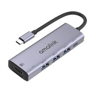 AMALINK AL-95123D 5 i 1 86W Strømforsyning Type C Hub 4K HDMI 2x USB 2.0 3.0 PD 3.0 Adapter for Mac OS X Microsoft Windows