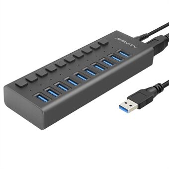 ACASIS HS-710MG 10 porter USB3.0 splitter 5 Gbps høyhastighetsoverføring ladedokkingstasjon USB-hub med uavhengig bryter