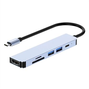 ENKAY HAT Prince 6-i-1 USB-C Adapter Dock Station Type-C Hub til 4K HD-videoutgang+PD-port+2xMinnekortleserspor+USB 2.0+USB 3.0 Kompatibel for bærbare datamaskiner og andre Type C-enheter