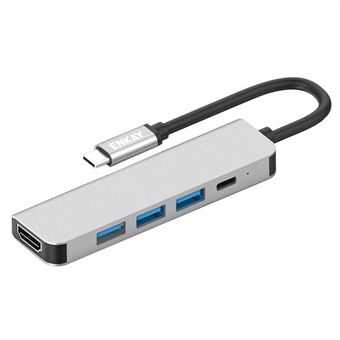 ENKAY HAT Prince 5-i-1 Type-C Hub til 4K HD-videoutgang+3xUSB3.0+PD Hurtiglading USB-C-dokkingstasjon for bærbar PC