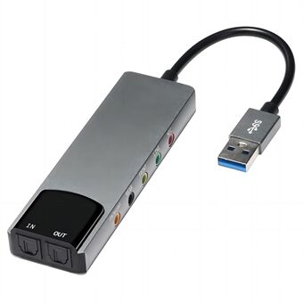 HY-601 6 i 1 USB multifunksjonslydkort USB + 3,5 mm lyd + 7,1 kanals / optisk fiber - grå