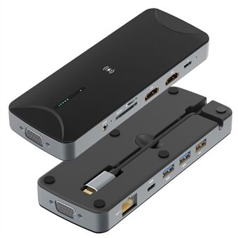 13 i 1 USB C Hub-dokkingstasjon USB 3.1 Type-C til HD VGA TF-kortleser RJ45 Audio PD-adapter