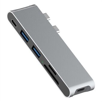 6-i-1 multiportadapter USB-C Hub til USB 3.0 + 40 Gbps Thunderbolt Type-C + 2x kortleserspor + USB + Type-C Hurtiglading for MacBook Pro Air