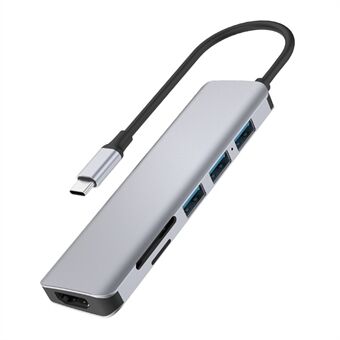 WIWU A731HC USB-C Hub 7-i-1-adapter til 3xUSB 3.0 + HD-videoutgang + 2 kortleserspor + 100W PD-lading