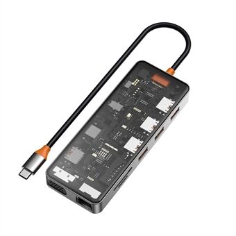 WIWU CB011 11-i-1 Type-C Hub Adapter Multifunksjonsdokkingstasjon Type-C til 3 USB3.0+USB2.0+SD / TF(2.0)+HD+RJ45+VGA+PD+Audio