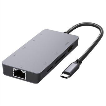 4081-0311 Mini Type-C Hub Adapter 8-i-1 USB3.1 Extender dokkingstasjon USB-C til 4K HD / Gigabit Ethernet / 3 USB / PD100W / 3.0 minne / TF-kortstøtte 5 Gbps dataoverføring