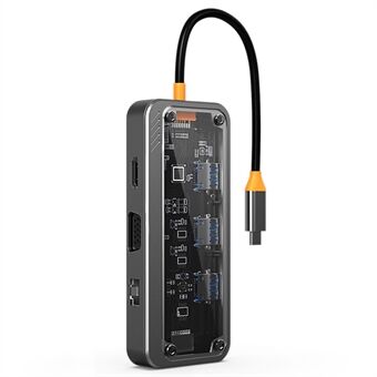 SW10V 10-i-1 dokkingstasjon Type-C til PD+HD+USB3.0+USB2.0*2+SD+TF+RJ45+VGA+3.5mm Audio USB-C Hub Converter