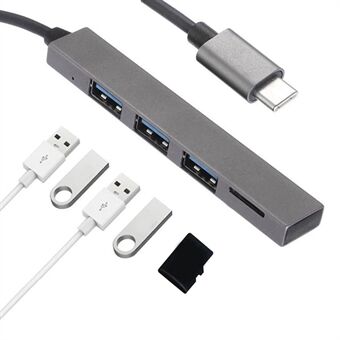 4 porter Type-C til USB2.0 TF-kortspor Splitter Hub Adapter Støtte OTG for MacBook Pro/ Air