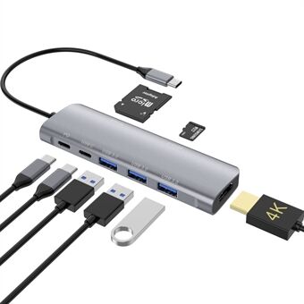 YSTC9038S 8 i 1 bærbar USB C Hub Multifunksjon høyhastighets datasynkroniseringskonverter USB C til HDMI USB3.0 TF-kortadapter