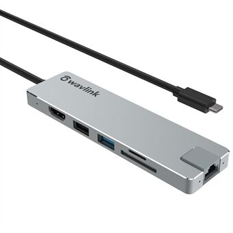 WAVLINK UHP3409 7-i-1 Type-C PC HUB Converter USB-C dokkingstasjon med HD 4K / 30Hz, PD 100W, SD / TF-kortspor