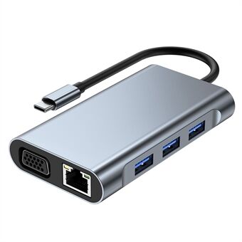 2111 7-i-1 Type-C til HD+VGA+RJ45+PD100W+USB3.0+USB2.0*2 Splitter USB Hub Laptop Adapter