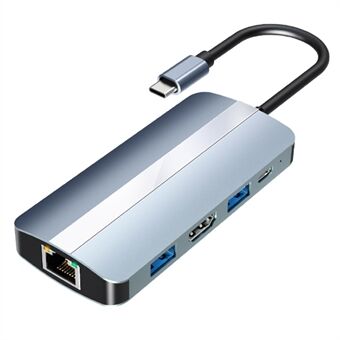2205 8-i-1 dokkingstasjon multifunksjonell Type-C HUB, Type-C til USB 3.0-porter / 2 x 2.0-porter, SD / TF-kortleser USB-konverter for Macbook