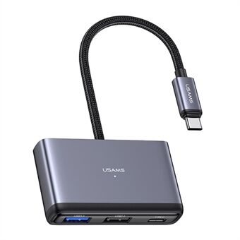USAMS US-SJ627 4-i-1 Hub Adapter Type-C til USB3.0*1 + USB2.0*2 + PD 60W utvidelsesdokkingstasjon - mørkegrå