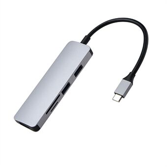 5-i-1 Type-C-hub med 3 USB 3.0-porter + TF / SD-kortleser for Macbook bærbar PC