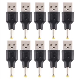 10 stk likestrømplugg 4,0 x 1,7 mm hann-til-USB 2,0 hann-adapter