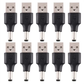10 stk likestrømplugg 5,5 x 2,1 mm hann-til-USB 2.0-adapter