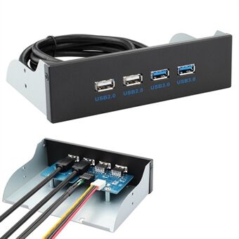 5,25 tommer 5 Gbps dataoverføringsutvidelseskort Datamaskinveske Frontpanel med 2-porter USB 3.0 og 2-porter USB 2.0 - Svart