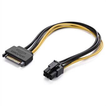 UGREEN 50943 0,2 m SATA-strømkabel SATA 15-pinners til 6-pinners PCI Express grafikkort strømkabel støtter ATI / Nvidia grafikkort
