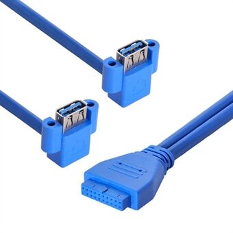 U3-063 0,5 m USB til 20-pins kabel Dobbel albue USB 3.0 hunn til hovedkort 20-pinners boksoverskrift Spor Panelmontert datakabel