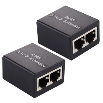2 stk / sett 1 til 2 RJ45 splitterkontakt Inline LAN-plugger Ethernet-kabelforlengeradapter