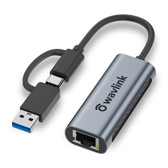 WAVLINK NWU330GCA 2.5G USB-C til RJ-45 Ethernet-adapter 2-i-1 nettverkskonverter