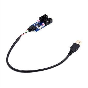 U2-066 USB 2.0 Type-A hann 1 til 2 hunn hovedkort 9-pin header Extension HUB Adapter Port Multiplikator