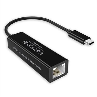 CHOETECH HUB-R01 USB-C til RJ45 10 / 100 / 1000 Mbps Ethernet Adapter Ledning Nettverk Nikkelbelagt kontakt