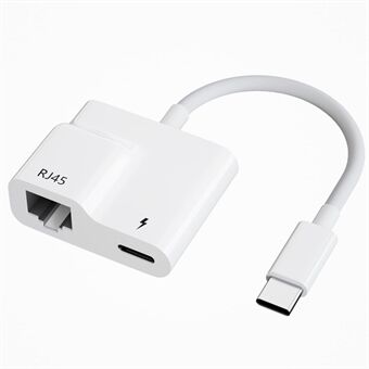 USB-C til Ethernet-adapter, 2-i-1 Type-C til RJ45-konverter med 60W PD Type-C ladeportstøtte 10 / 100 Mbps for Android / iPad Pro / Mac / Samsung Galaxy