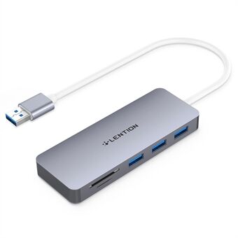 LENTION H15 USB-A Hub 3xUSB-A 3.0 porter+2 minnekortleserspor Aluminiumslegeringskonverter