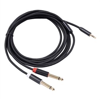 1 m lydkabel 3,5 mm til dobbel 6,35 mm Aux-kabel 2 Mono 6,35 Jack til 3,5 hann for telefon til mikserforsterker