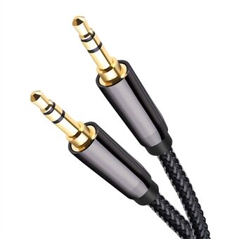 2 m nylonflettet ekstra 3,5 mm hann-til-hann-kabel lydforlengelsesledning for hodetelefoner, bil, hjemmestereoanlegg, høyttaler