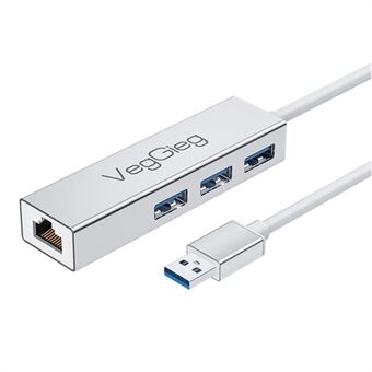 VEGGIEG USB 3.0 1000 Mbps Nettverkskort Hub Splitter Legering RJ45 + 3 USB-porter Adapter Dokkingstasjon
