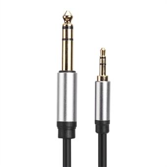 1 m konverteringsledning 3,5 mm hann til 6,35 mm hann TRS Jack Stereo Aux-kabel for mikserforsterker